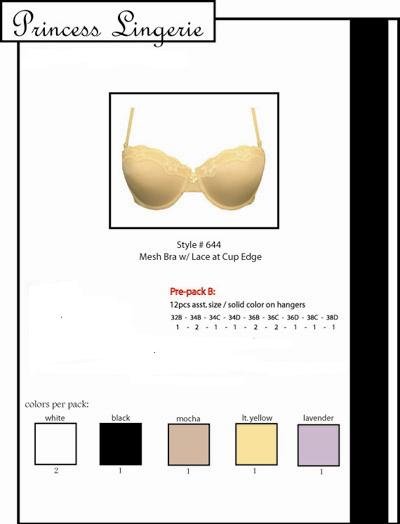 PRIN644: 1 Dozen Princess Lingerie Lace Edge Bras