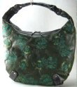 0529HB-88891: Short Strap Hobo Handbag with Faux Alligater Skin Trim and Embroidered Flower Design