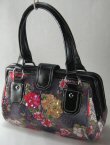 0532HB-88932: Satchel Framed Handbag with Velvet & Sequin Floral Design