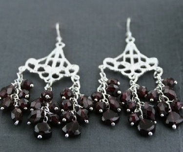 Garnet and Sterling Silver Earrings