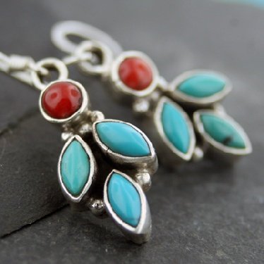 Red Coral and Turquoise earrings