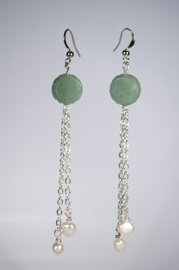 Green Jade and designer pearls Earrings