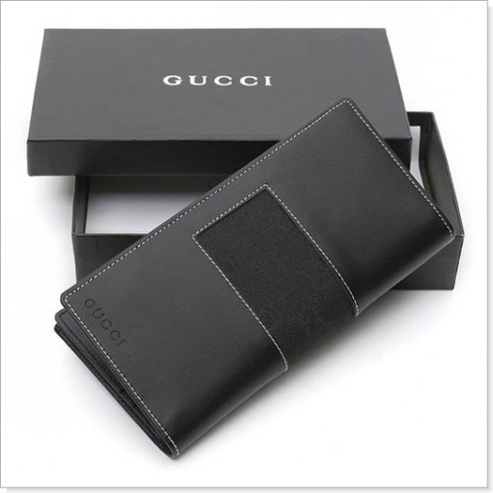 GUCCI Black GG Logo Canvas/Leather Checkbook Wallet