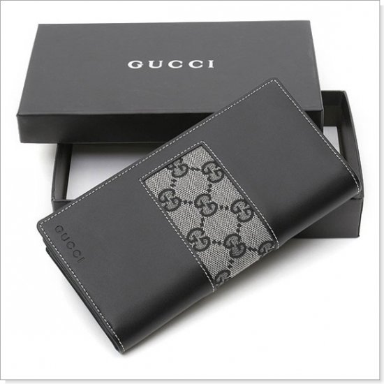GUCCI Gray GG Logo Canvas/Leather Checkbook Wallet