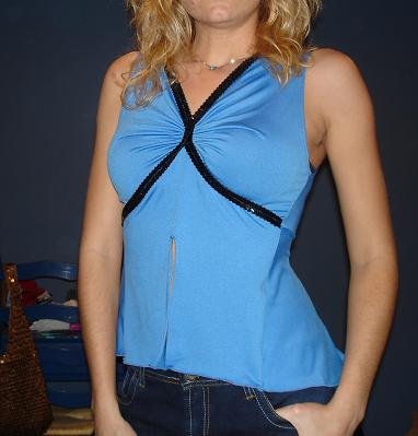NEW Blue black sequined sequin midriff tank top ( M )