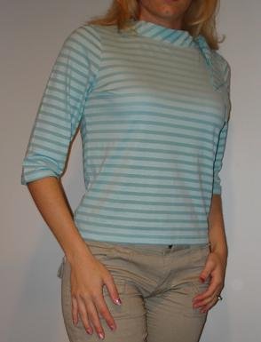 NEW J. JILL teal green striped boat neck 3/4 sleeve shirt (PETITE M, PM)
