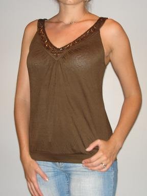 NEW ANN TAYLOR brown sequined v-neck tank top petite S PETITE SMALL