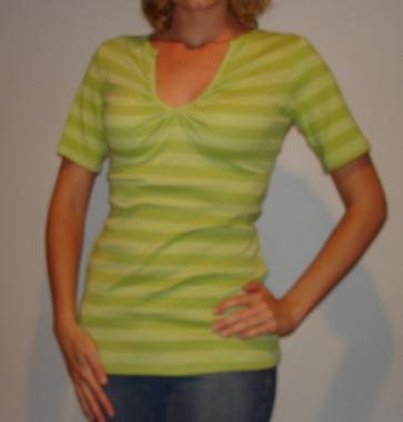 NEW HOT GINGER green striped v-neck shirt top sz S, M, L