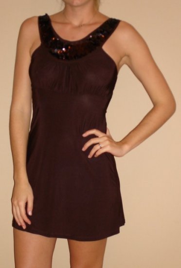 NEW IMAGINE brown sequin goddess mini dress sz M