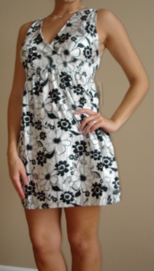 NWT DEREK HEART black white satiny floral tank dress S, M