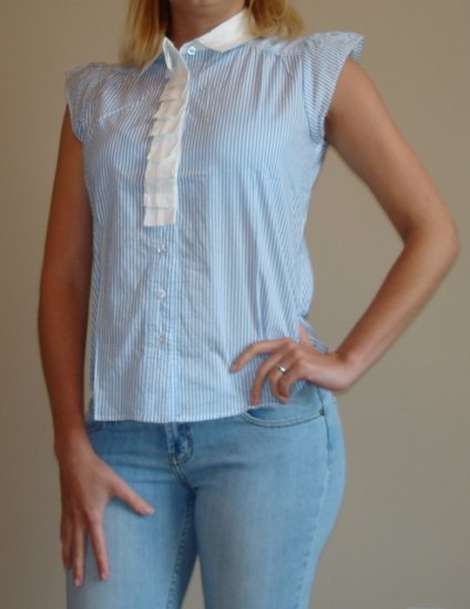 NWT FOREVER 21 blue white stripe button down shirt sz M
