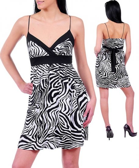 NEW POEMA black white zebra strappy empire dress S M L