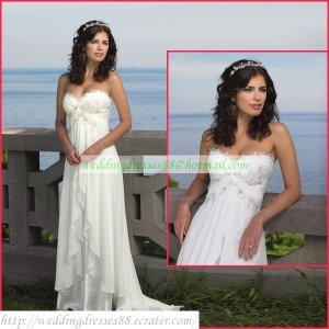 Free Shipping Strapless White Chiffon Bridal Gown Lace Beaded Empire Maternity Wedding Dress H001