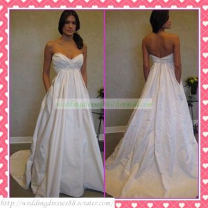 Strapless White Taffeta Empire Maternity Ruffled Applique Beaded Wedding Dress Bridal Gown H071