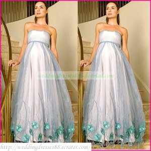Strapless Blue Organza Empire Maternity Bridal Dress Applique Beaded Beach Wedding Dress H085