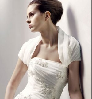 White Ivory Organza Wedding Jackets Pleated Short Sleeves Bridal Bolero Jacket Shawl