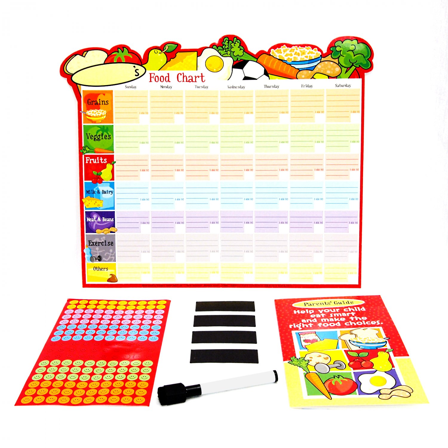 Kids Healthy Eating Reward Chart with Parents Guide, Dry Erase Pen, Smiley Stickers _272-01