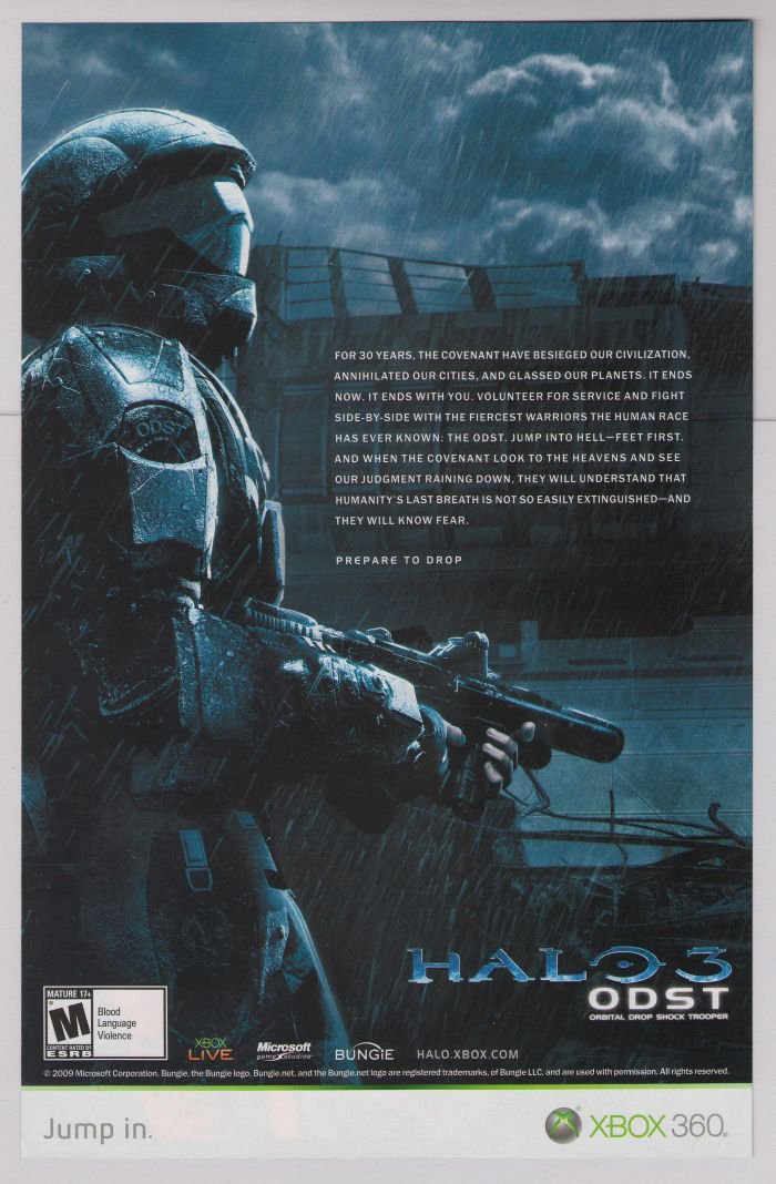 HALO 3 video game PRINT AD Xbox advertisement ODST 2009