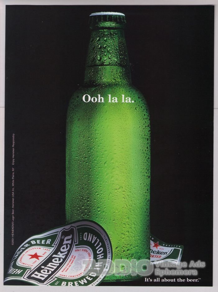 Heineken Beer PRINT AD Naked Bottle Alcohol Advertisement