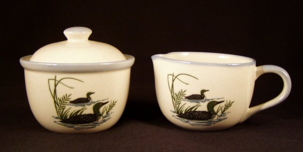 Mallard Duck Ducks Creamer & Covered Sugar Bowl Rustic Stoneware