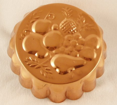 Vintage Decorative Fruit Copper Tin Lined Fluted Cake or Jello Mold Portugal