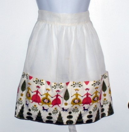 Vintage Half Apron Sheer White with Ladies & Cats