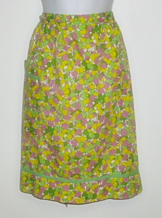 Vintage Half Apron Handmade Pink Yellow Green Floral