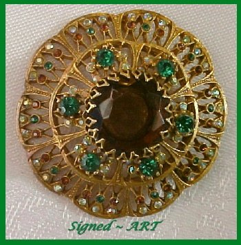 Designer Signed ART Brooch-Rhinestone-Large Dome-STyle