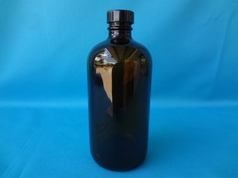 Qty(12) 16oz Amber Glass Boston Round Bottles With Blackk Polyseal Cap!
