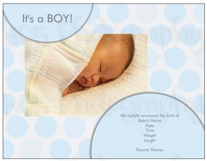 CANDY DOTS | 20ct - 5.5"x4" flat glossy photo BABY BOY ANNOUNCEMENTS w matching envelopes