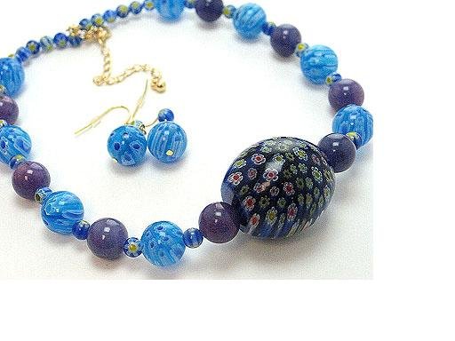 N/E SET / ITALIAN GLASS BEAD / FLOWER