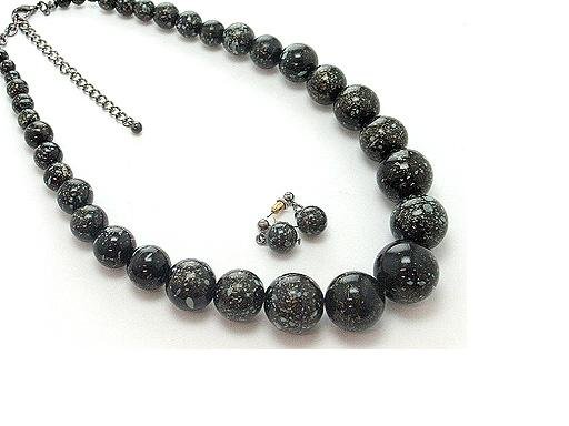 N/E SET / LUCITE BEAD / 17 INCH / EXT / PATINA / NICKEL AND LEAD FREE