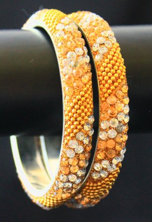 Festive yellow crystal indian lakh bangles