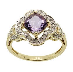 Amethyst Diamond Gold Ring (size: 7)