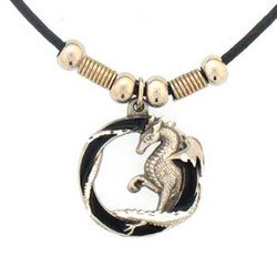 Pewter Dragon Necklace on Black Leather Cord