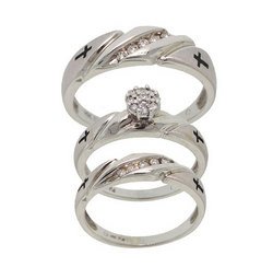 1/4 Carat Diamond Engagement and Wedding Band Trio 14K White Gold Ring Set