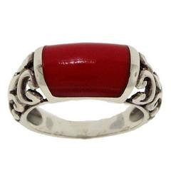 Red Stone Sterling Silver Filigree Ring (size: 5)