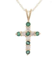 Emerald and Diamond 14K Gold Cross Pendant Necklace