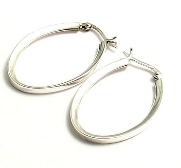 Silver Beveled Oval Hoop Earrings