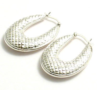 Silver Fancy Oval Hoop Earrings