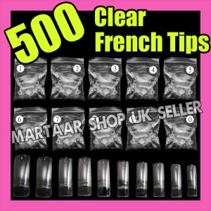 500 CLEAR FRENCH FALSE ACRYLIC NAIL ART TIPS GEL MAKEUP WITH FREE GLUE