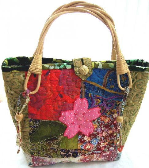 Quilted Japanese Patchwork Sakura Flower Bag