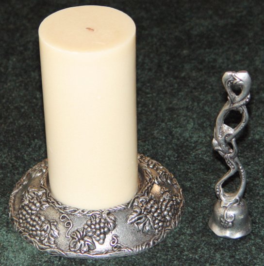 CANDLE STICK HOLDER (PILLAR) & SNUFFER - Metal - Ornate