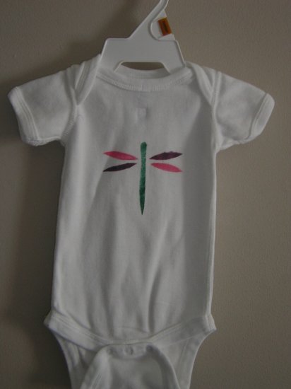 Dragonfly stenciled onesie
