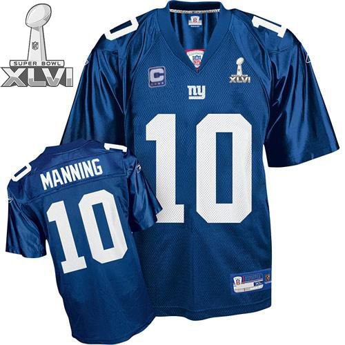 Reebok New York Giants #10 Eli Manning Blue with C Patch 2012 Super Bowl XLVI NFL Jersey