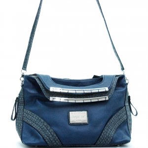 Dasein fashion satchel bag with croco trim Navy Blue