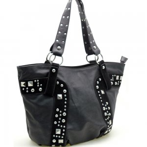 Fashion studs decorated tote bag Black