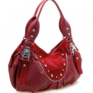 Fashion studs decorated shoulder bag Burgundy