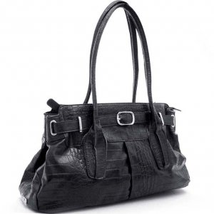 Katehill belt buckle accent shoulder bag w/ croco texture embossed material