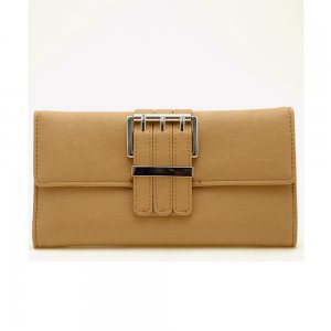 Plain leather like fold over flap with flip clasp checkbook wallet